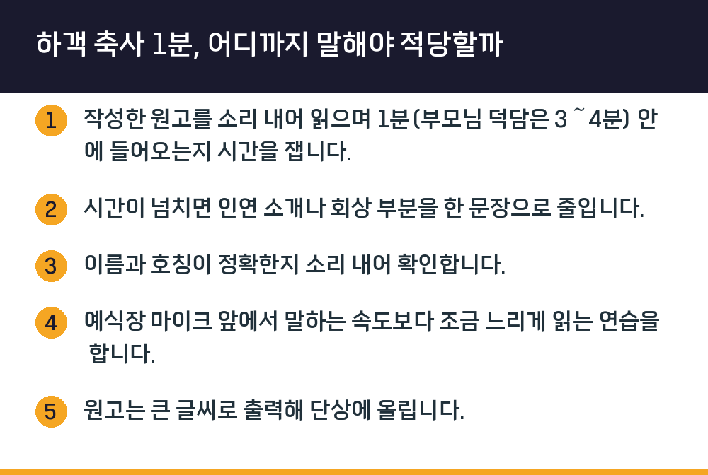 하객 축사 1분, 어디까지 말해야 적당할까