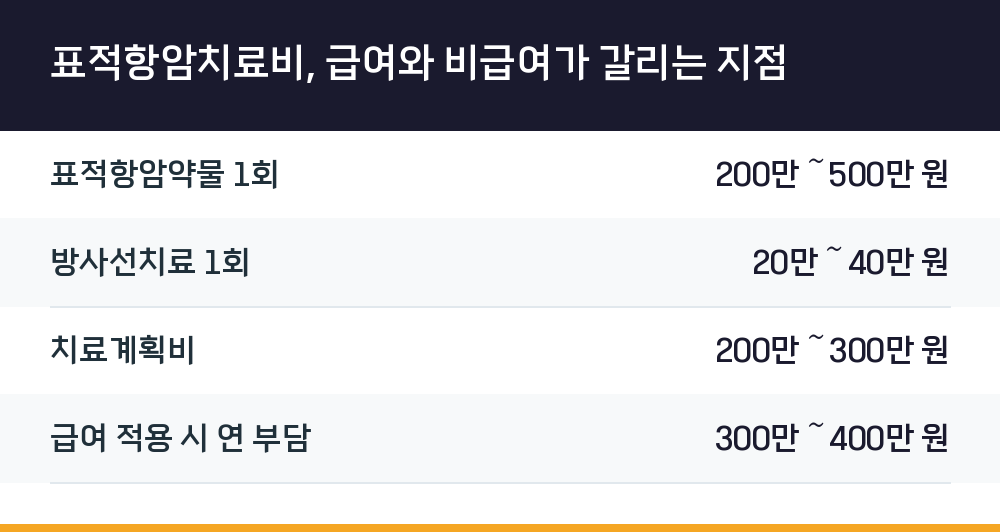 표적항암치료비, 급여와 비급여가 갈리는 지점