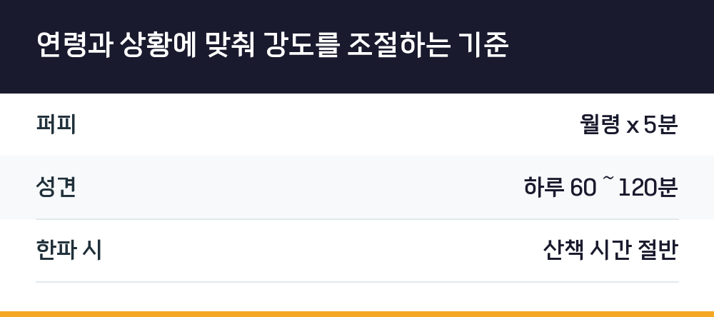 연령과 상황에 맞춰 강도를 조절하는 기준