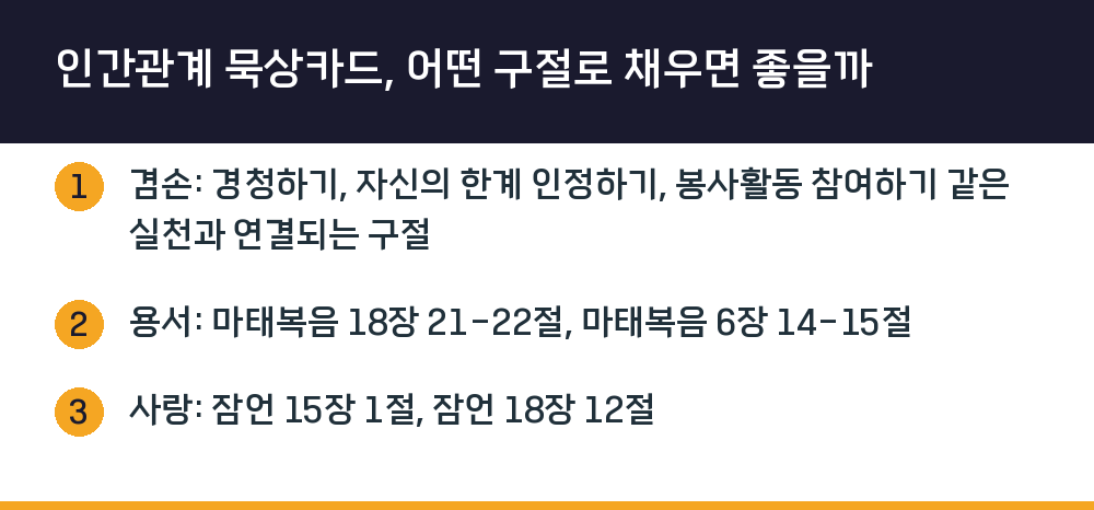 인간관계 묵상카드, 어떤 구절로 채우면 좋을까