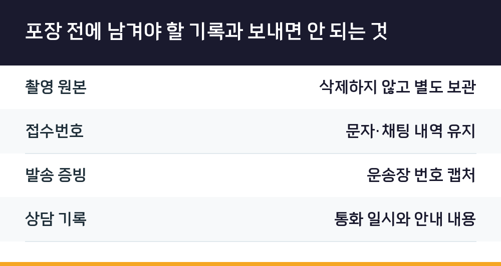 포장 전에 남겨야 할 기록과 보내면 안 되는 것