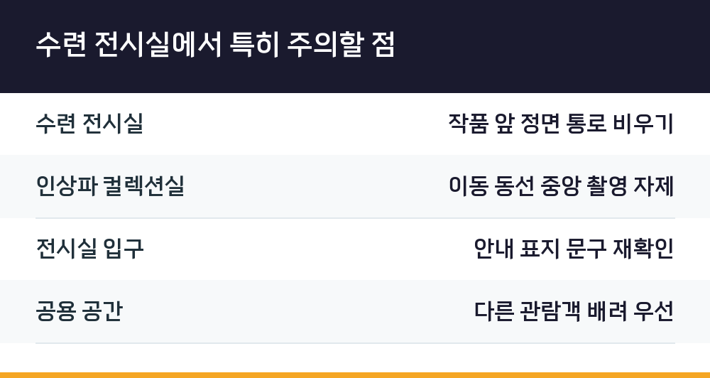 수련 전시실에서 특히 주의할 점