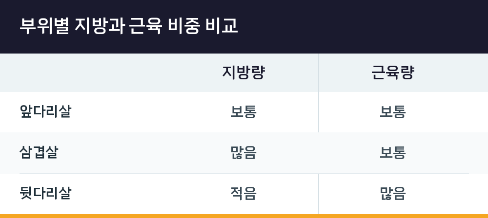 부위별 지방과 근육 비중 비교