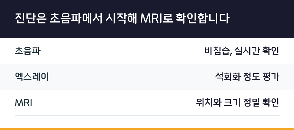 진단은 초음파에서 시작해 MRI로 확인합니다