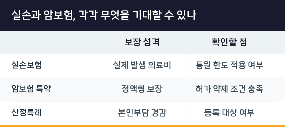 실손과 암보험, 각각 무엇을 기대할 수 있나