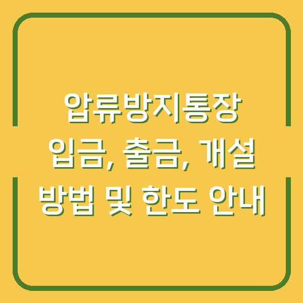 압류방지통장 입금, 출금, 개설 방법 및 한도 안내