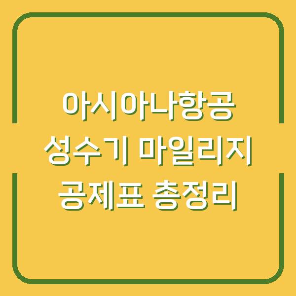 아시아나항공 성수기 마일리지 공제표 총정리