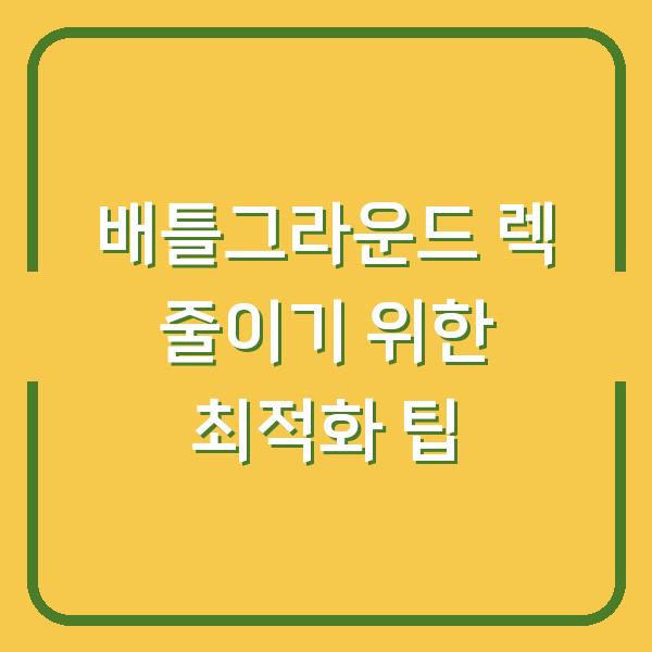 배틀그라운드 렉 줄이기 위한 최적화 팁