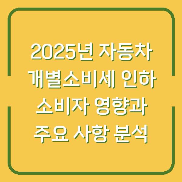 2025년 자동차 개별소비세 인하 소비자 영향과 주요 사항 분석