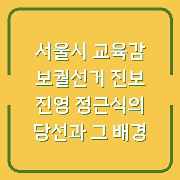 서울시 교육감 보궐선거 진보 진영 정근식의 당선과 그 배경