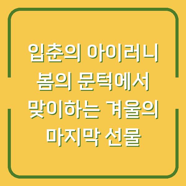 입춘의 아이러니 봄의 문턱에서 맞이하는 겨울의 마지막 선물