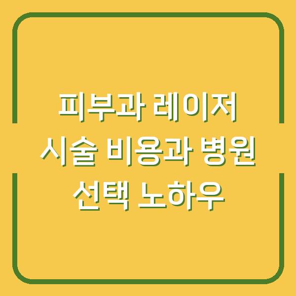 피부과 레이저 시술 비용과 병원 선택 노하우
