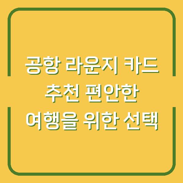 공항 라운지 카드 추천 편안한 여행을 위한 선택