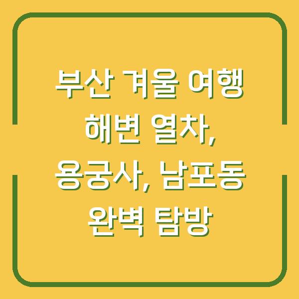 부산 겨울 여행 해변 열차, 용궁사, 남포동 완벽 탐방