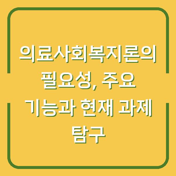 의료사회복지론의 필요성, 주요 기능과 현재 과제 탐구
