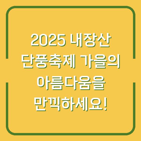 2025 내장산 단풍축제 가을의 아름다움을 만끽하세요!