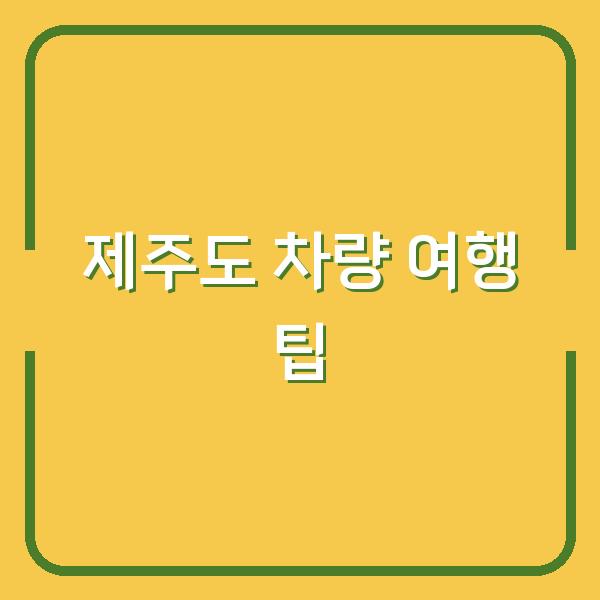 제주도 차량 여행 팁