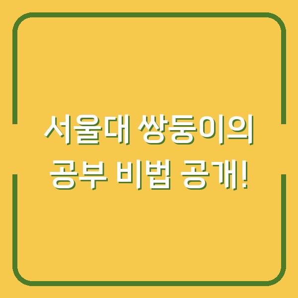서울대 쌍둥이의 공부 비법 공개!