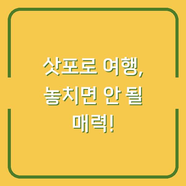 삿포로 여행, 놓치면 안 될 매력!