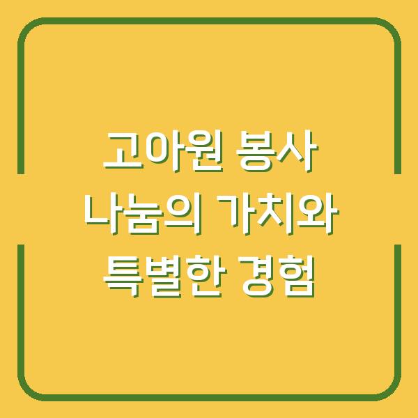 고아원 봉사 나눔의 가치와 특별한 경험