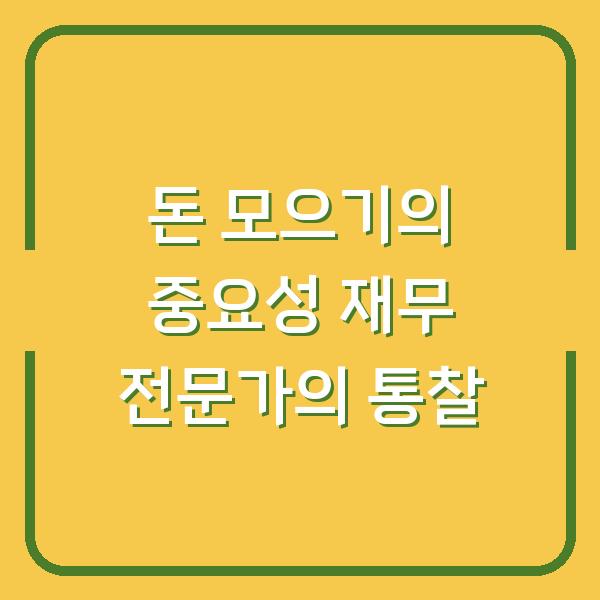 돈 모으기의 중요성 재무 전문가의 통찰