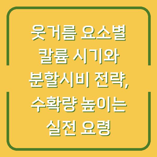 웃거름 요소별 칼륨 시기와 분할시비 전략, 수확량 높이는 실전 요령
