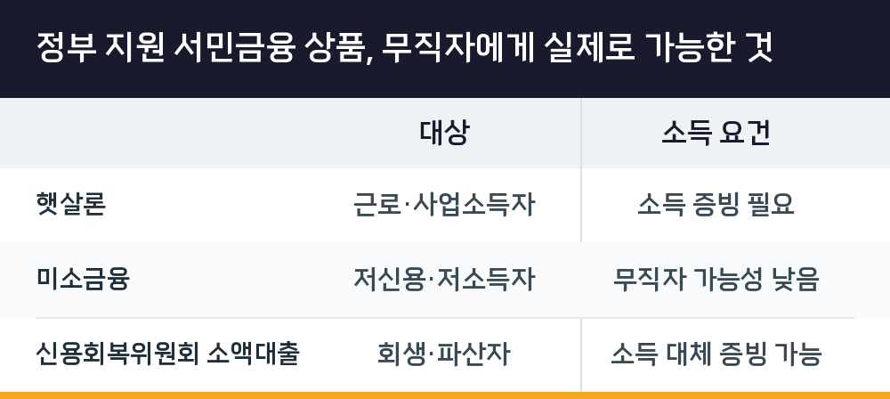 정부 지원 서민금융 상품, 무직자에게 실제로 가능한 것