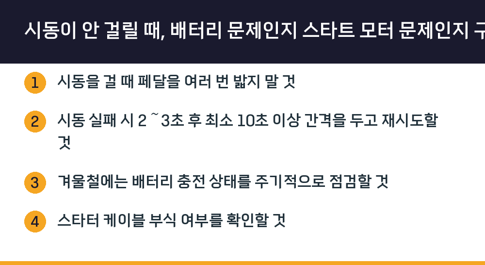 시동이 안 걸릴 때, 배터리 문제인지 스타트 모터 문제인지 구별하는 법