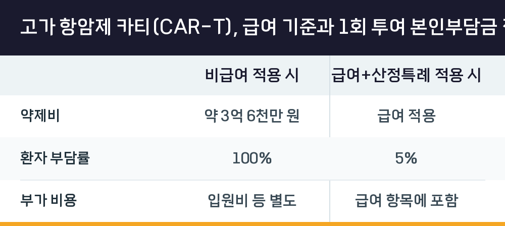 고가 항암제 카티(CAR-T), 급여 기준과 1회 투여 본인부담금 정리